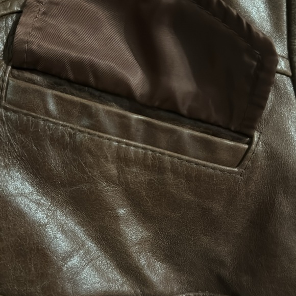 /id Collection Brown Leather Jacket Sz 12 Retro Style Tapered Blazer Coat - Picture 3 of 6